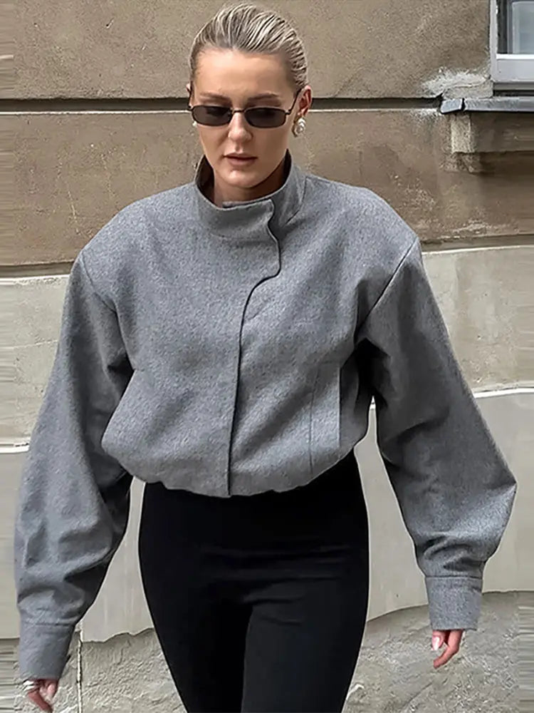 Elegant Gray Woolen Coat