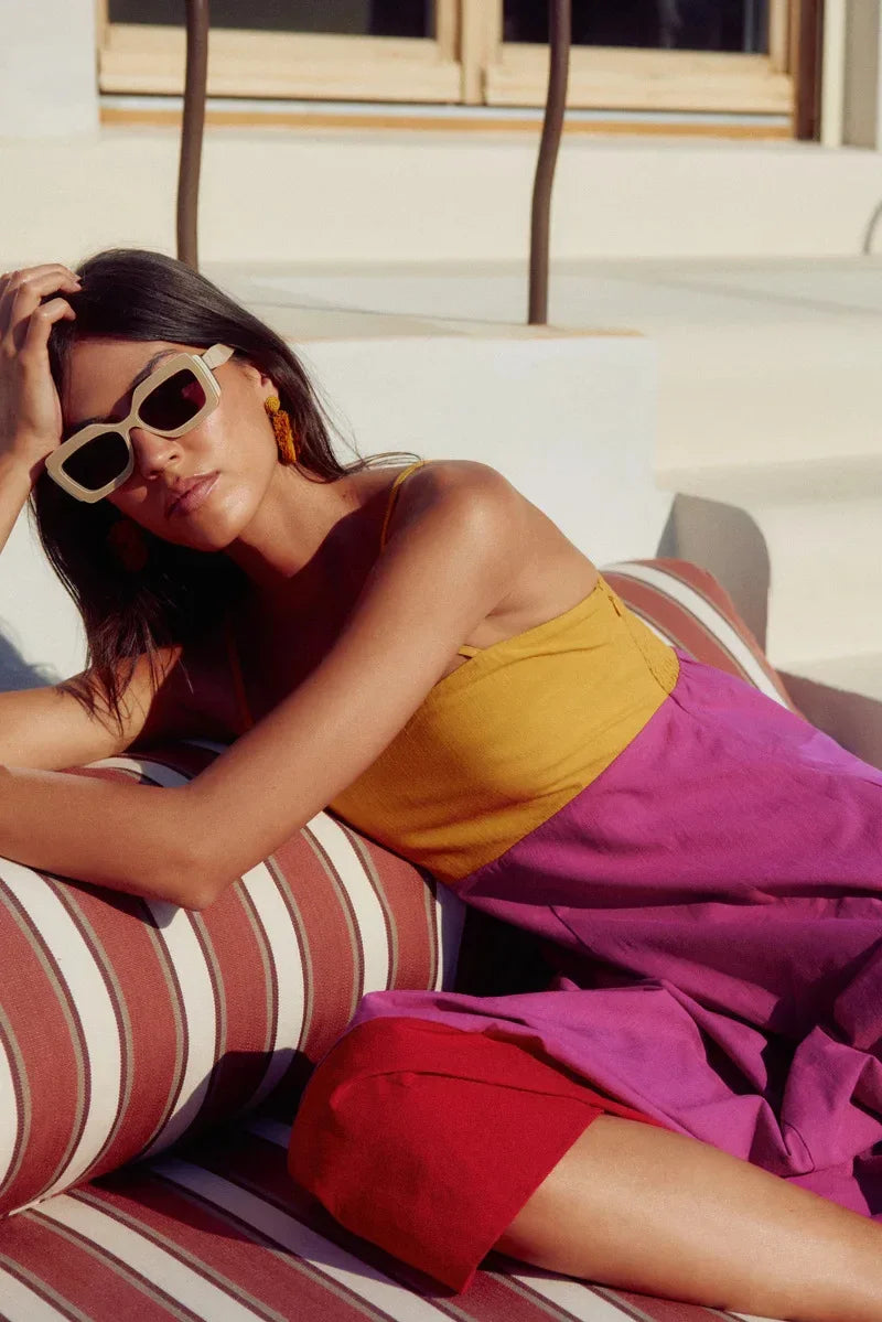 Seaside Glow Colorblock Suspender Dress