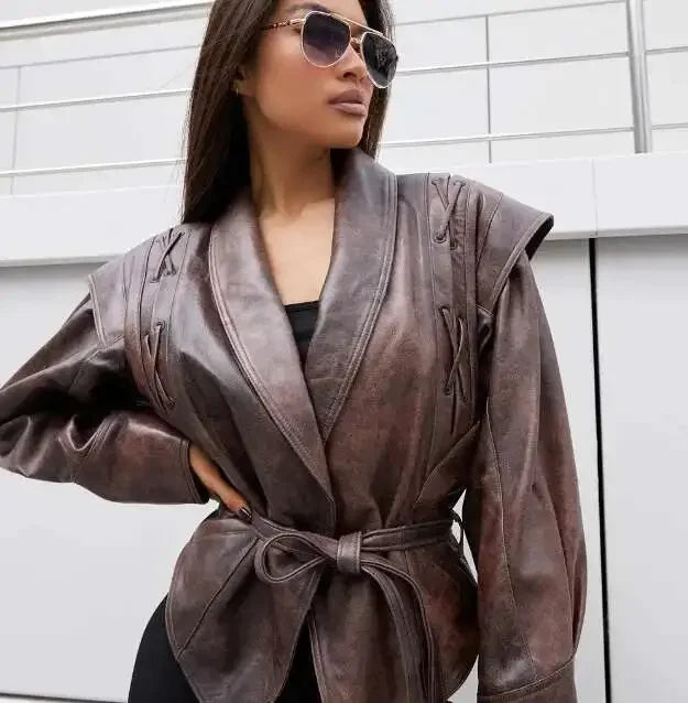 Lace-Up Faux Leather Jacket