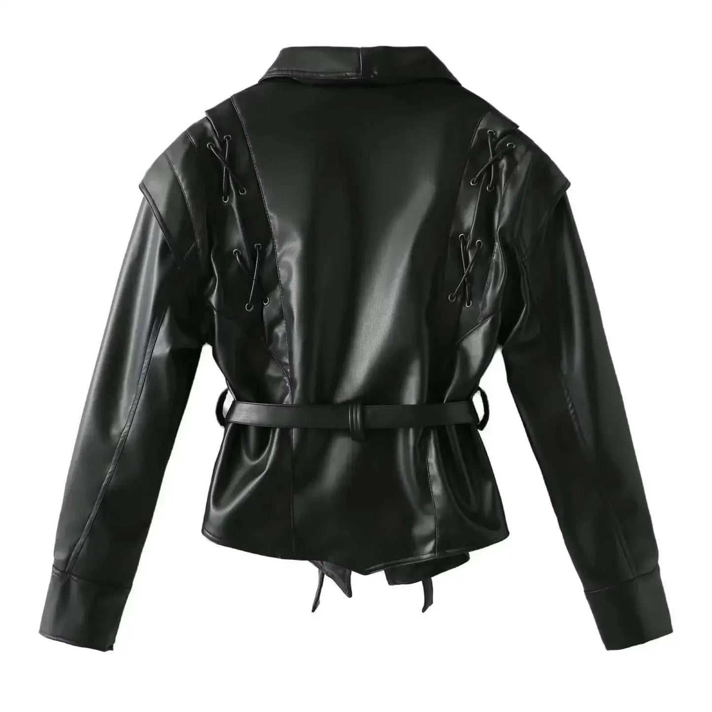 Lace-Up Faux Leather Jacket