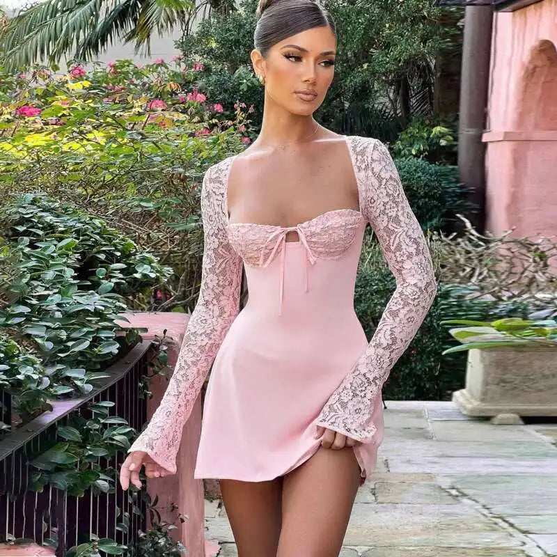 Lace Glam Patchwork A-Line Mini Dres Rich Allure