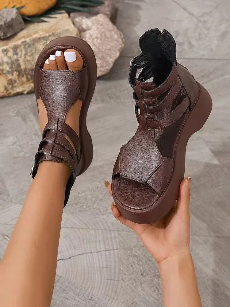 Retro Rise Leather Wedge Sandals