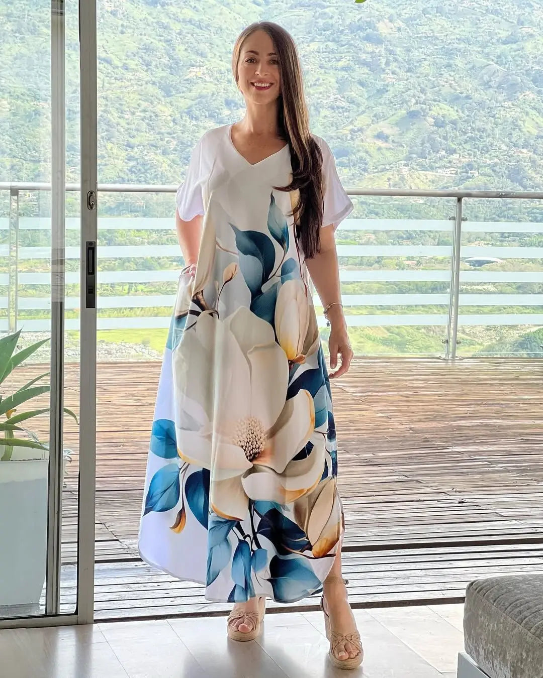 Bohemian V Neck Floral Maxi Dress