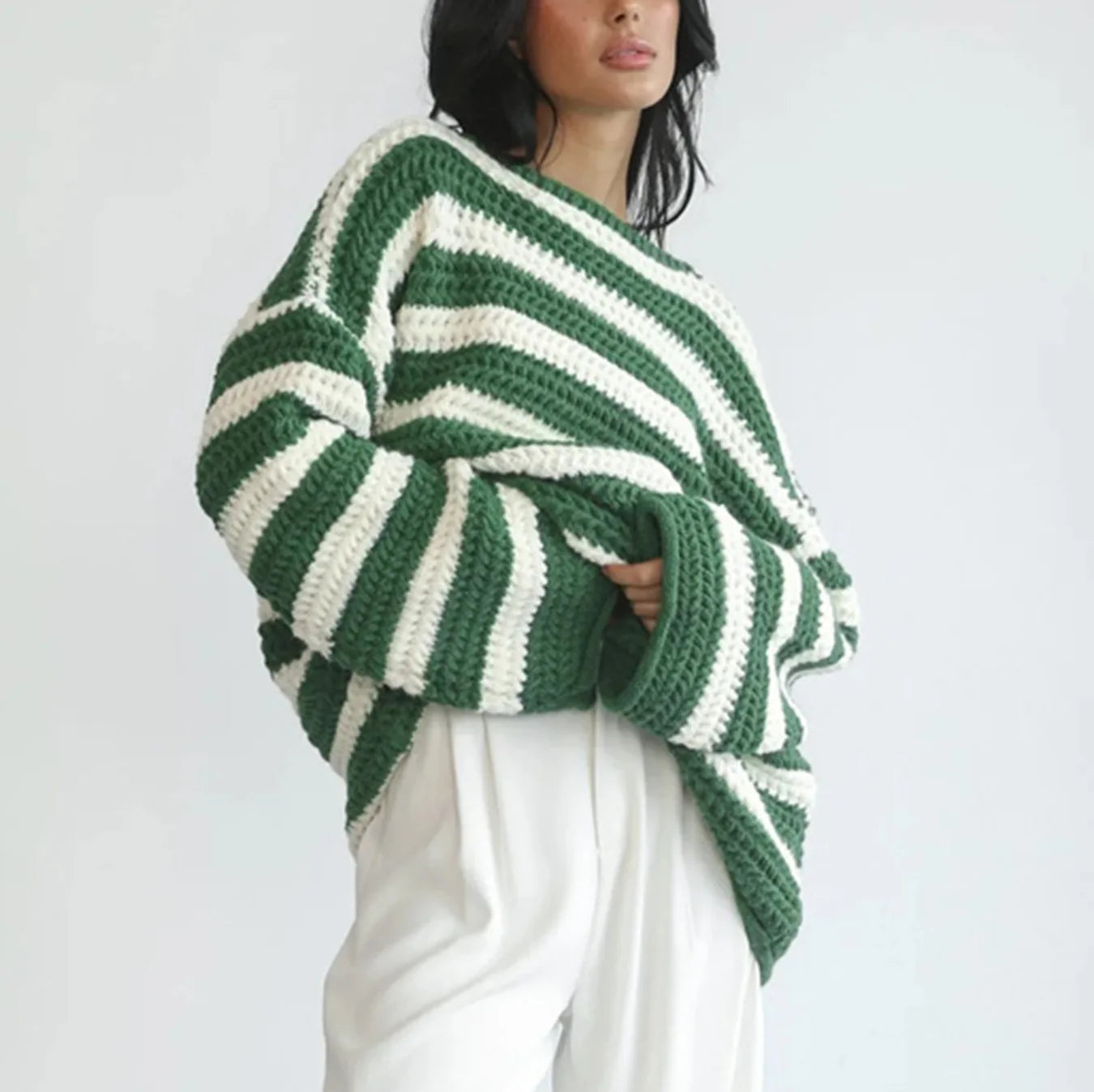 Stripe Haven Loose Knit Sweater Rich Allure