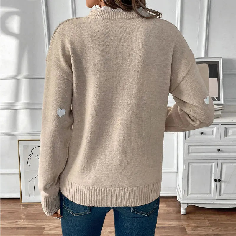 Lace Heart Patchwork Knit Sweater