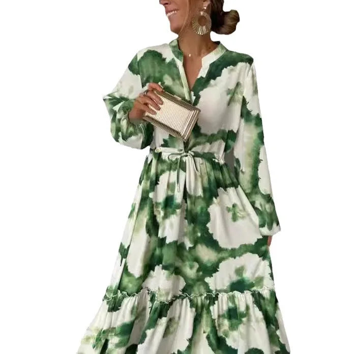 Floral Grace V-Neck A-Line Dress