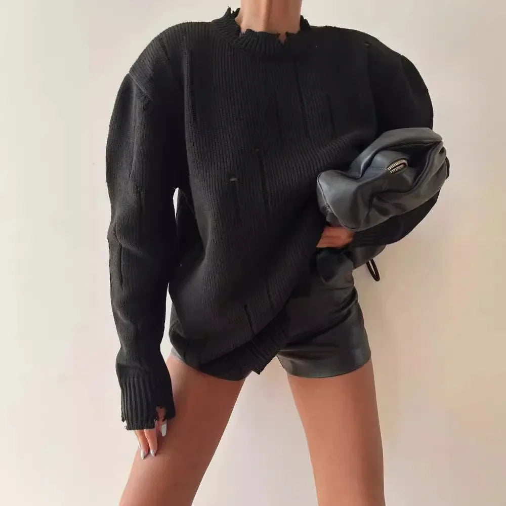 Urban Chic Black Hole Knit Sweater Rich Allure
