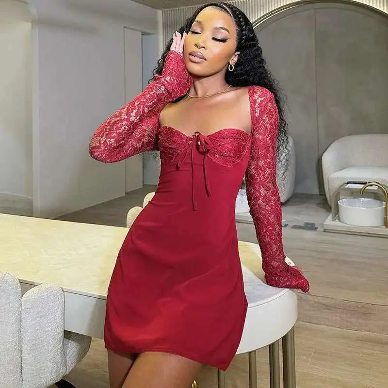 Lace Glam Patchwork A-Line Mini Dres