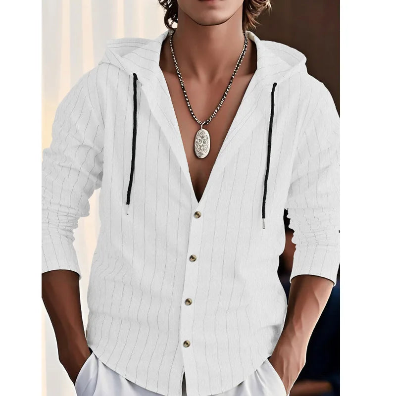 Striped Hooded Linen Shirt Rich Allure