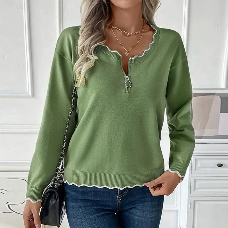 Contrast Zipper Knit Sweater