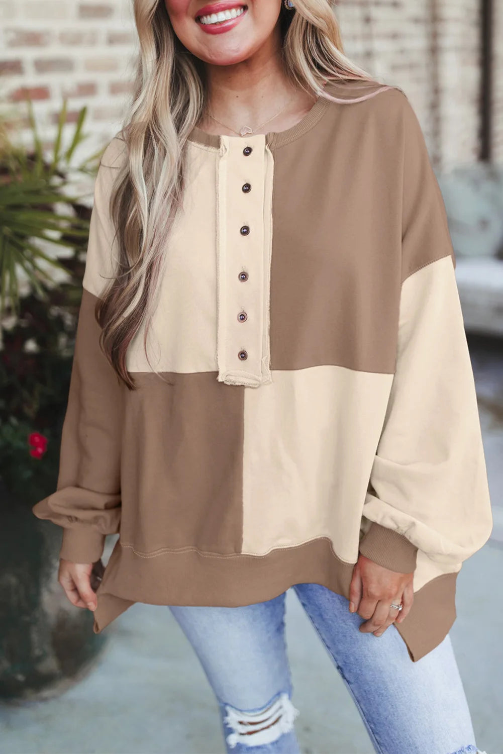 Trendy Contrast Buckle Sweatshirt