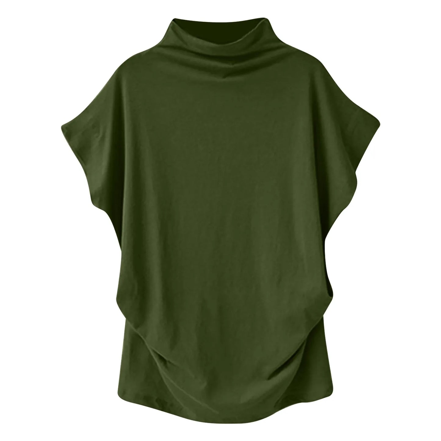 Soft Pleated Turtleneck Short Sleeve Top