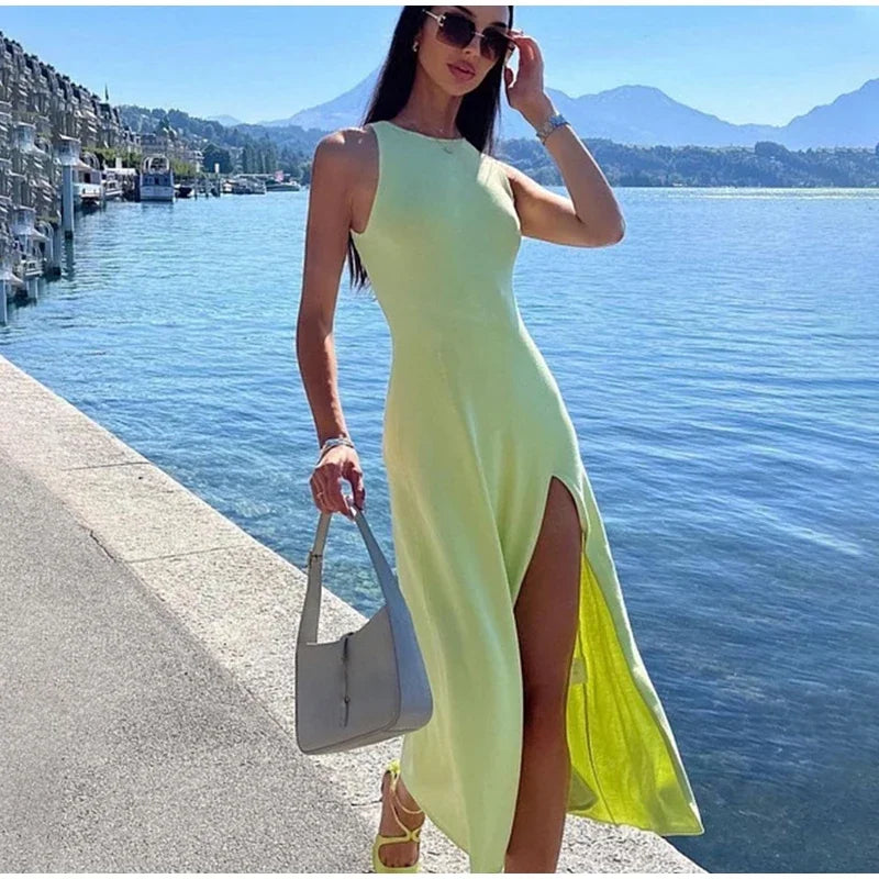 SculptKnit Sleeveless Split Midi Dress