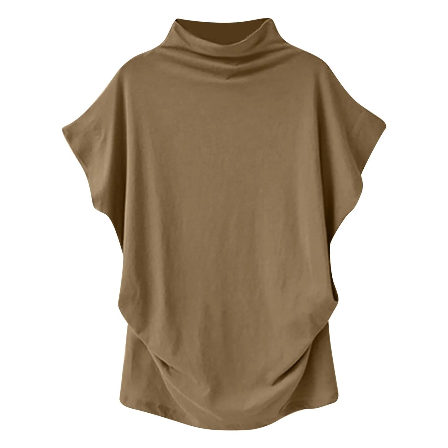 Soft Pleated Turtleneck Short Sleeve Top
