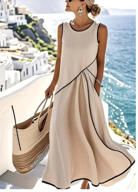 Coastal Charm Contrast Midi Dress