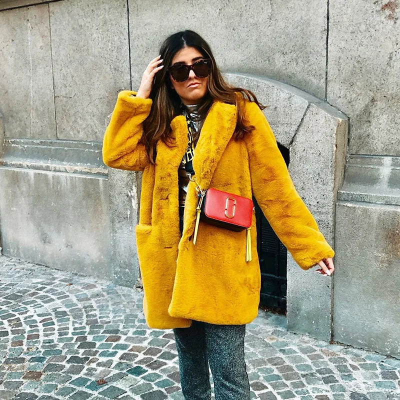 PlushLuxe Long Lapel Fur Coat