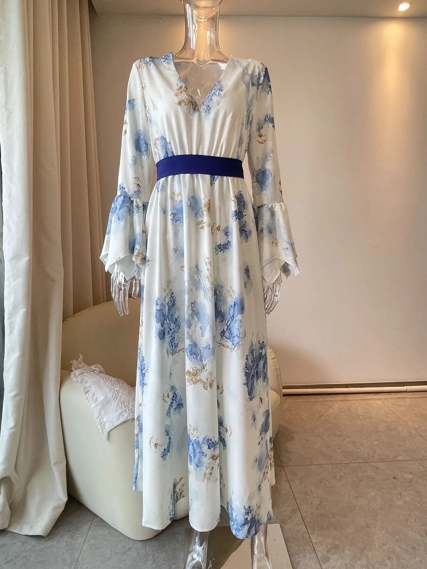 Blue Floral Boho Maxi Dress