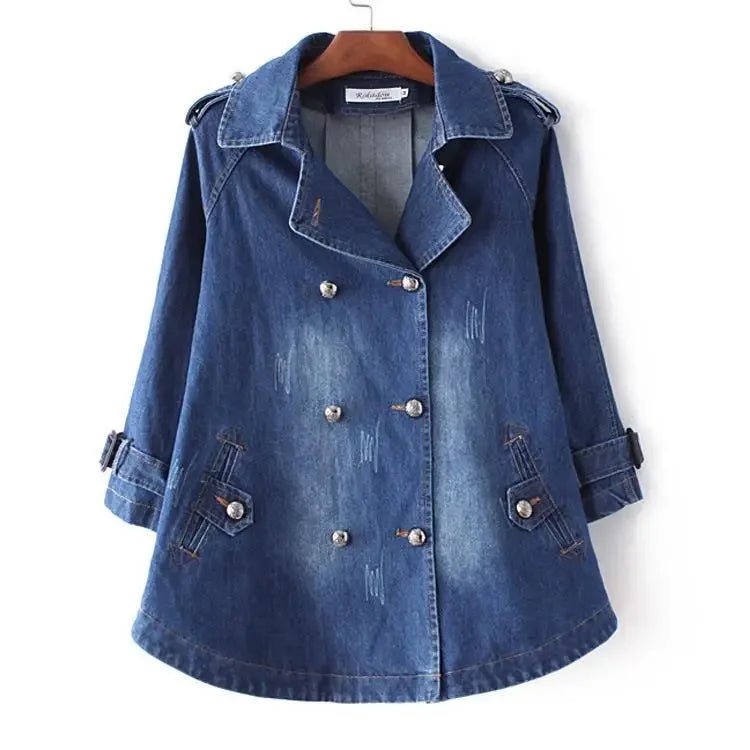 Cape Luxe Double-Breasted Denim Coat Rich Allure