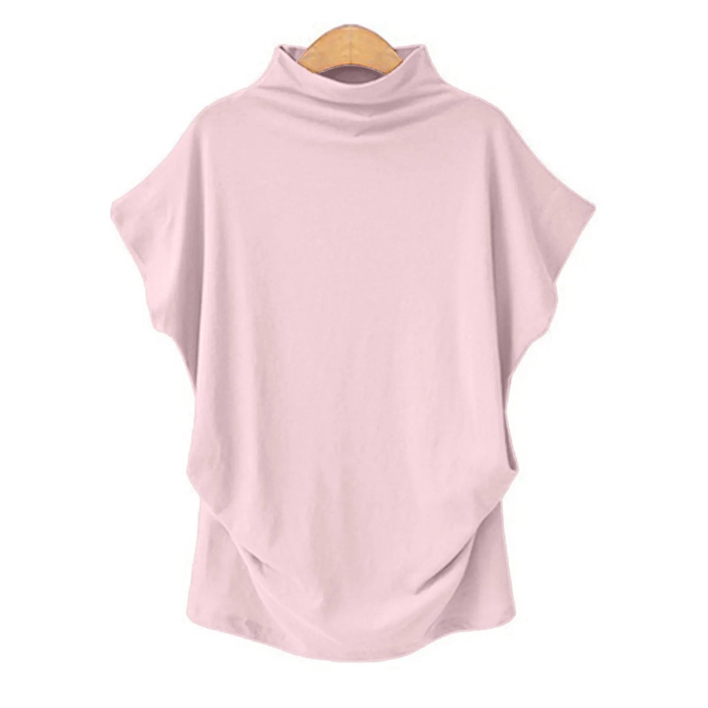 Soft Pleated Turtleneck Short Sleeve Top