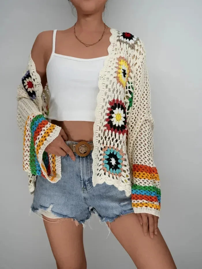 Boho Floral Knit Vacation Cardigan