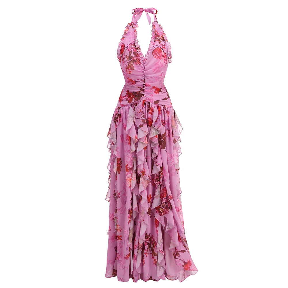 Rose Radiance Halter Slit Gown