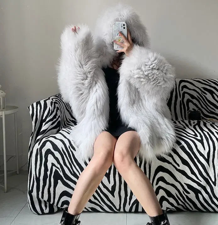 Fur Mist Hooded Splice Jacket
