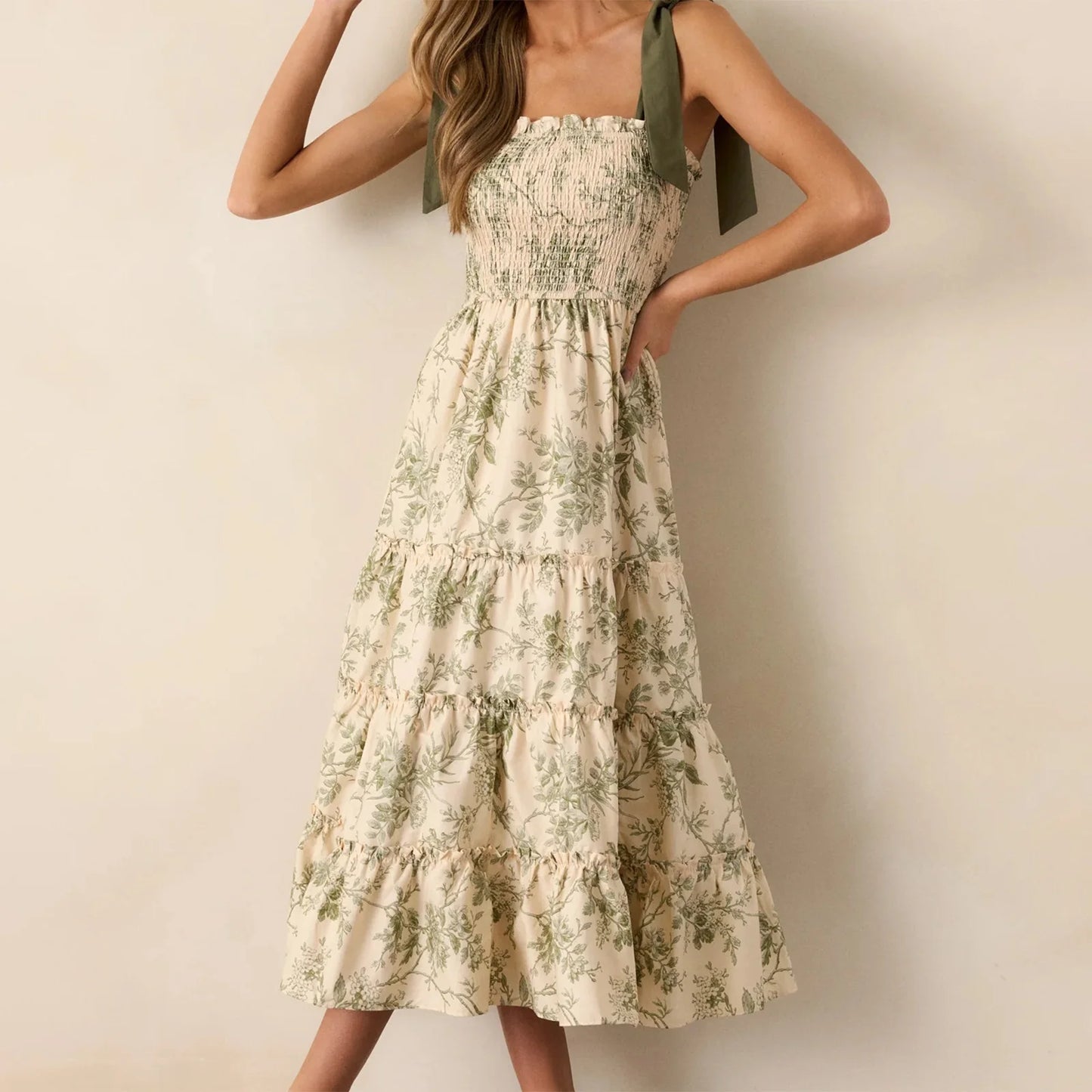 Floral Flare Tie-Shoulder Dress