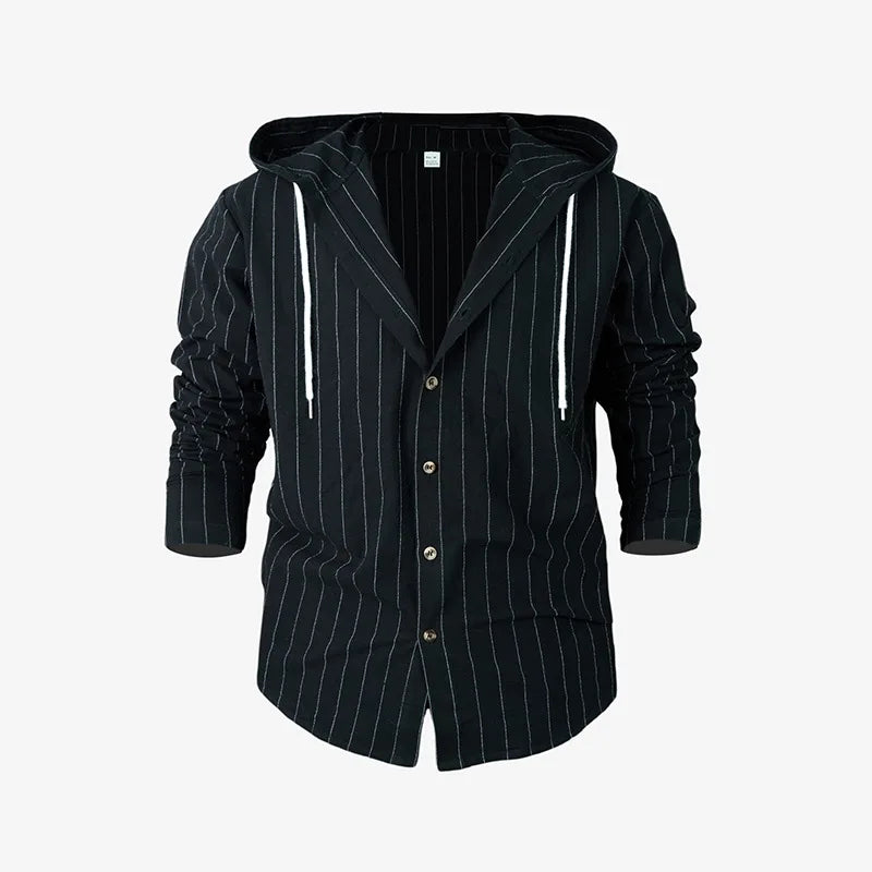 Striped Hooded Linen Shirt