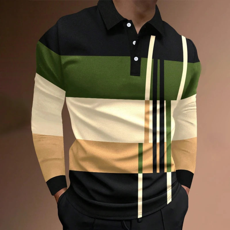 Colorblock Long Sleeve Polo Shirt
