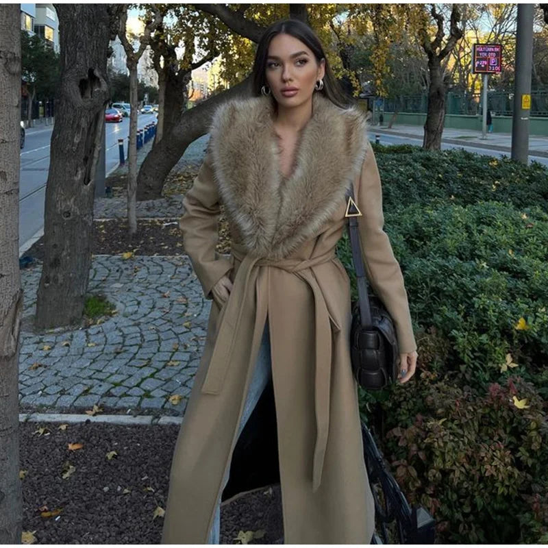 Fur Lapel Wool Overcoat