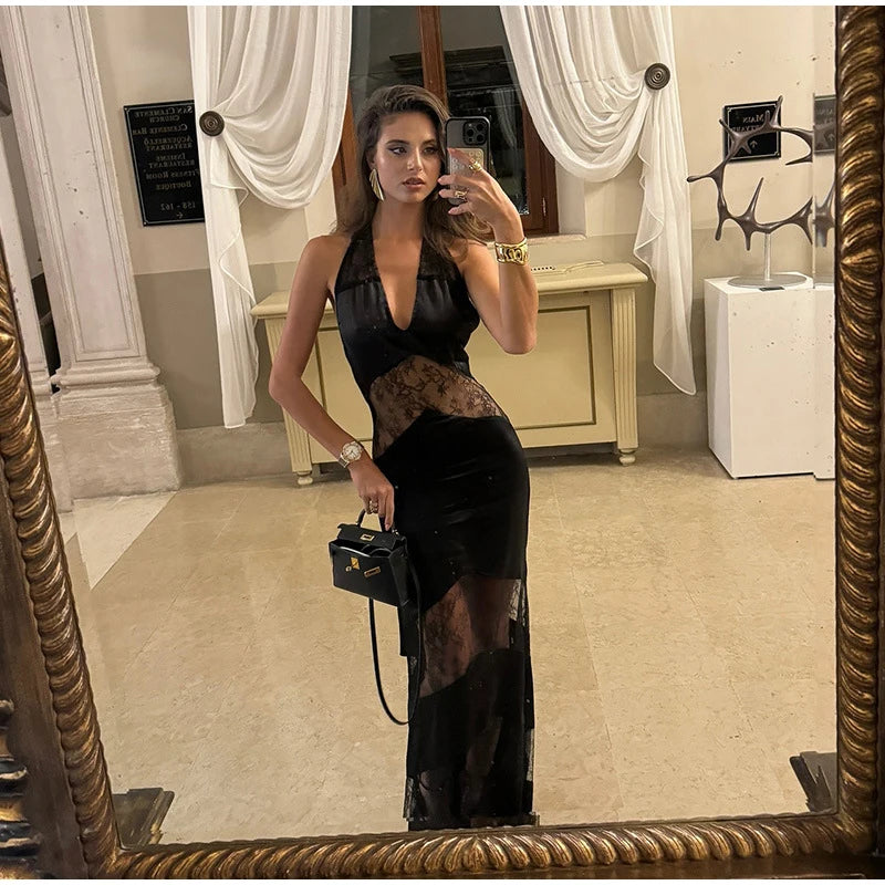 Sexy Lace Backless Maxi Dress