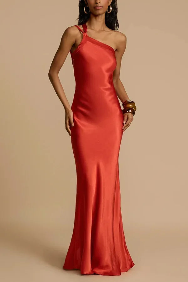 Crimson Allure One-Shoulder Maxi Dress