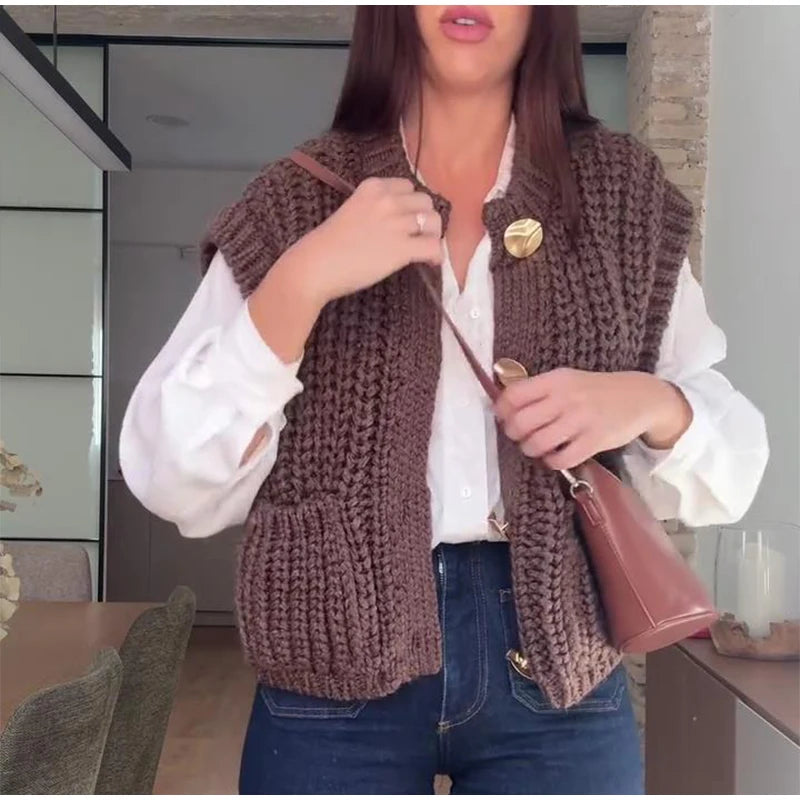 Cozy Chic Knitted Brown Vest