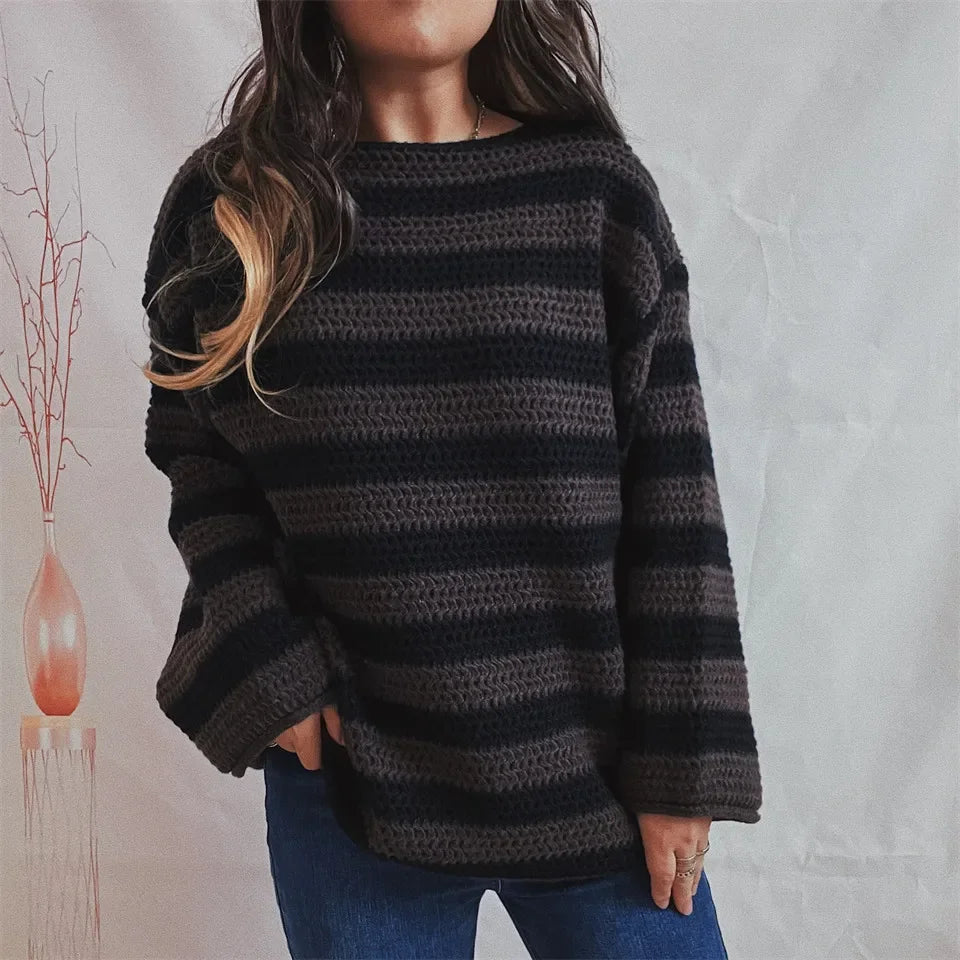 Autumn Stripes V-Neck Knit Pullover