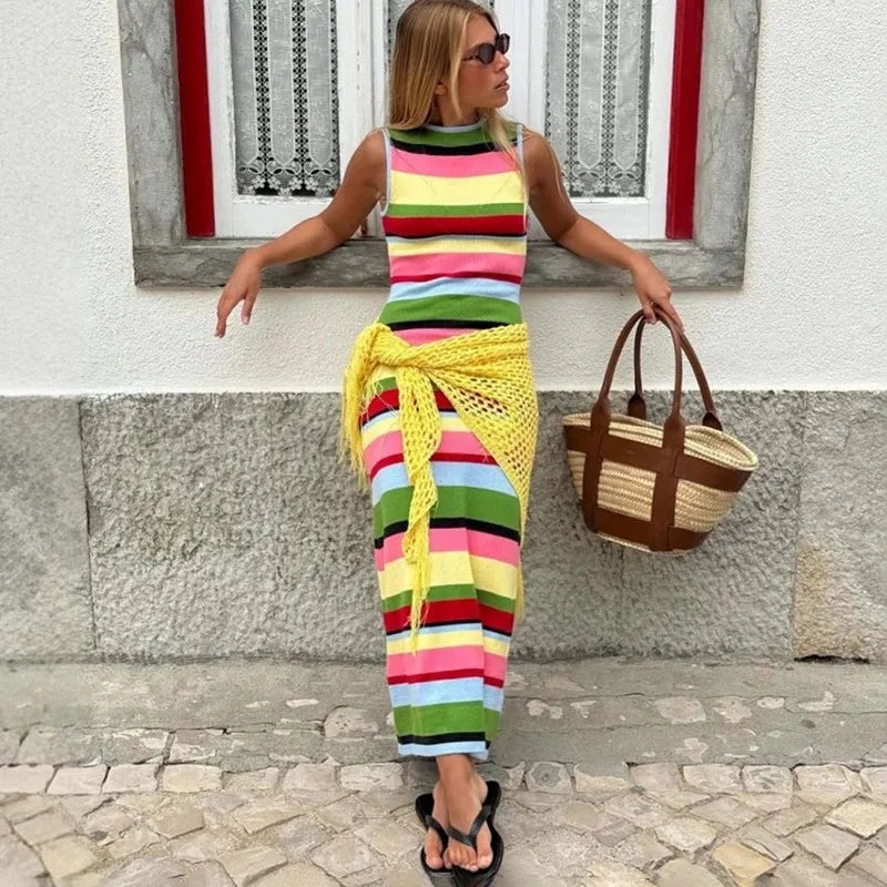 Viva Stripe High Waist Knit Dress