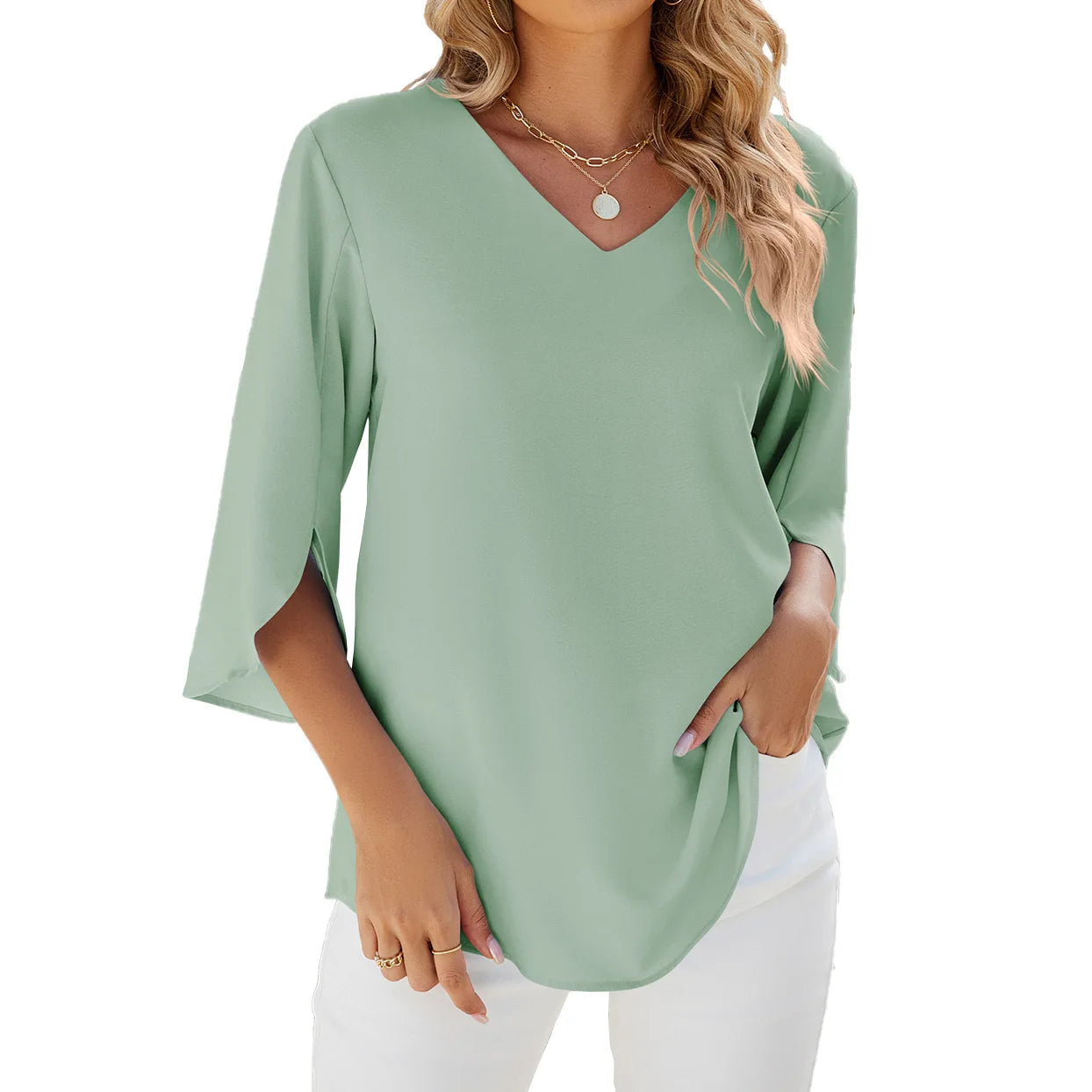 Elegant V-Neck Chiffon Blouse