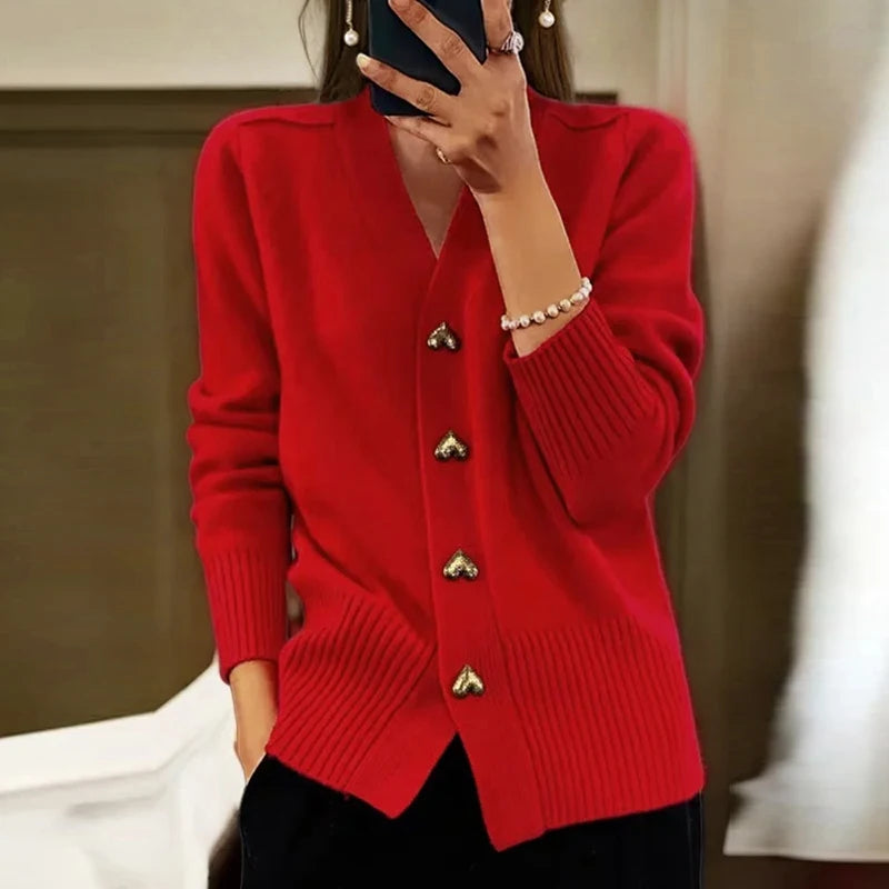 Women’s V-Neck Button Sweater