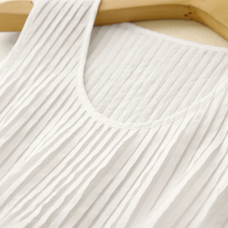 Pleated Cotton Linen Vest Top