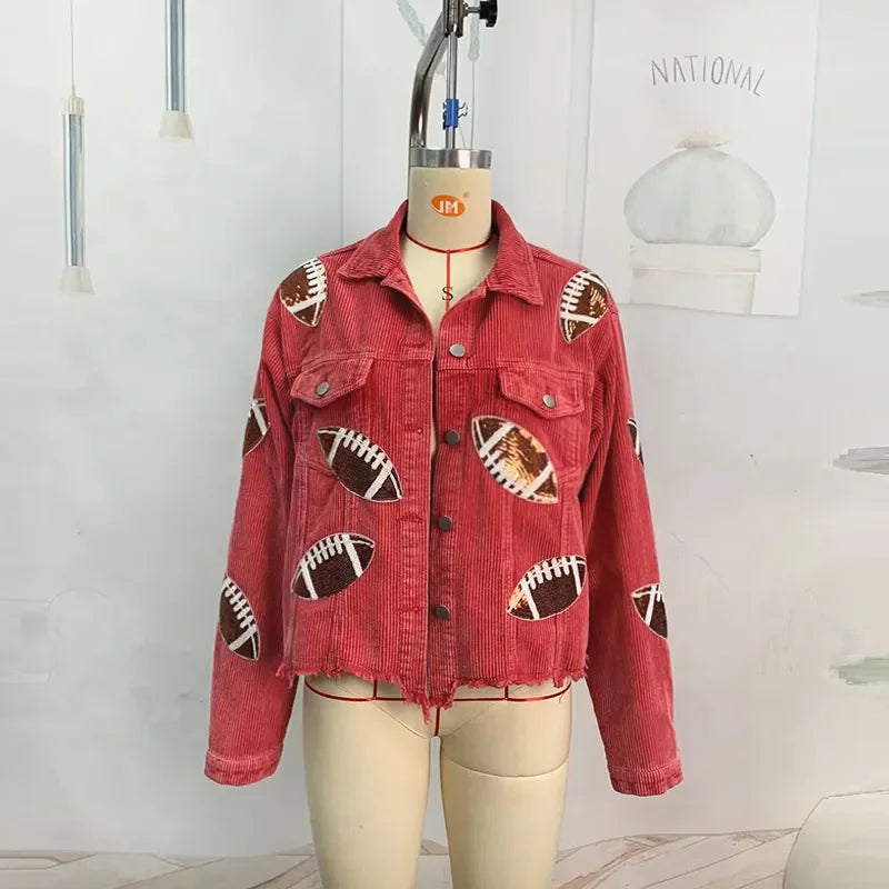 Glow Play Corduroy Sequin Varsity Jacket