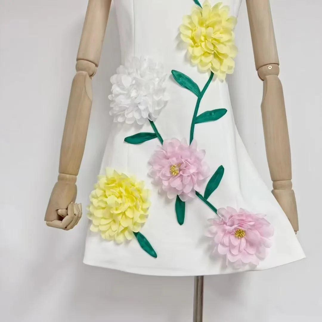 Floral Fusion 3D Print Dress
