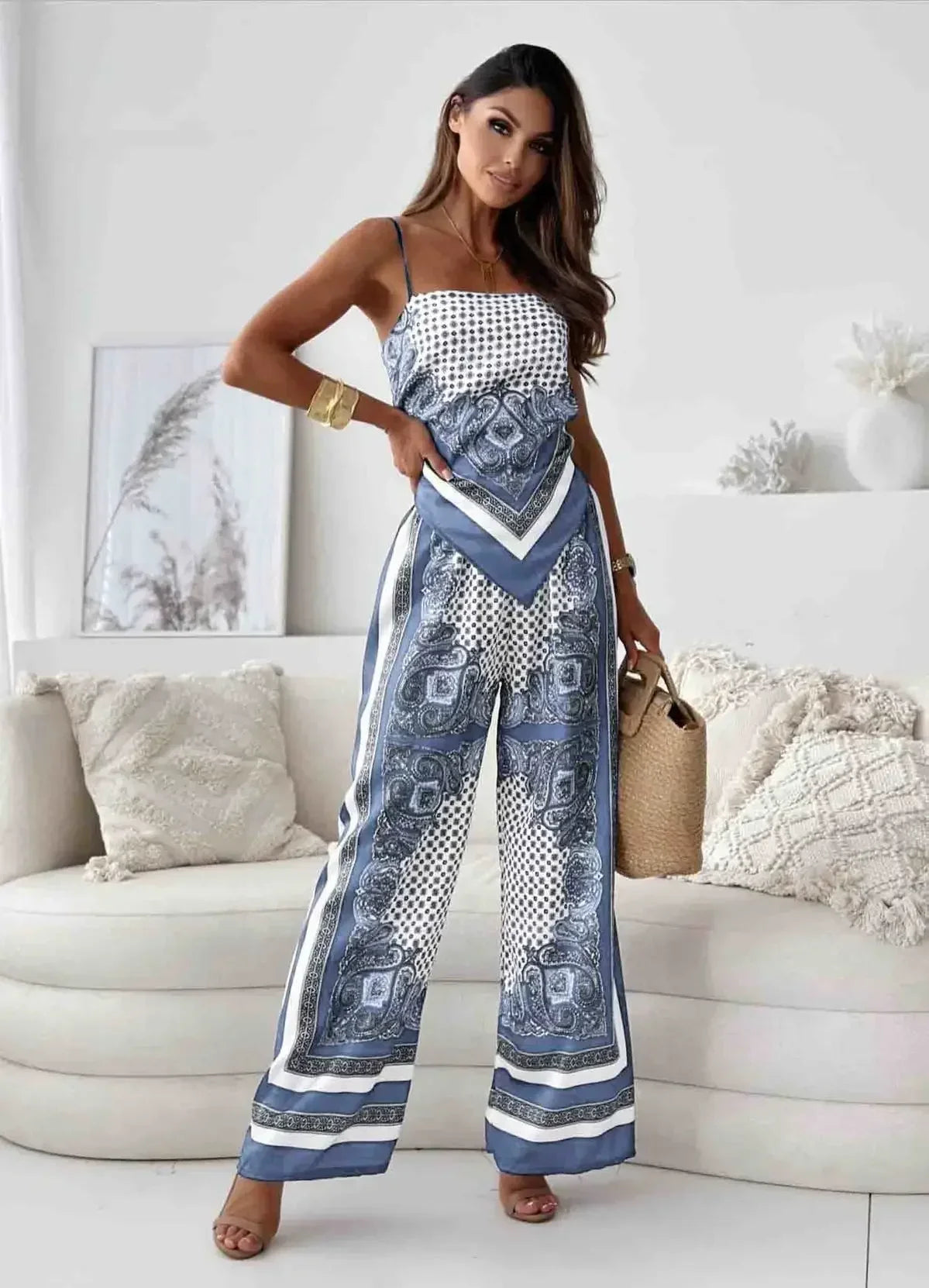 Satin Bloom Lace-Up Two-Piece Set