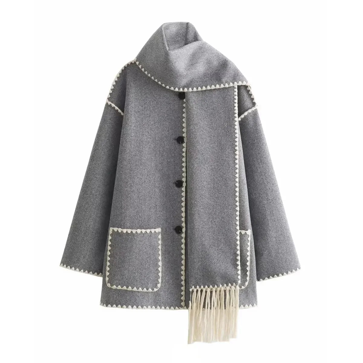 Cozy Weave Scarf Splice Wool Coat Rich Allure