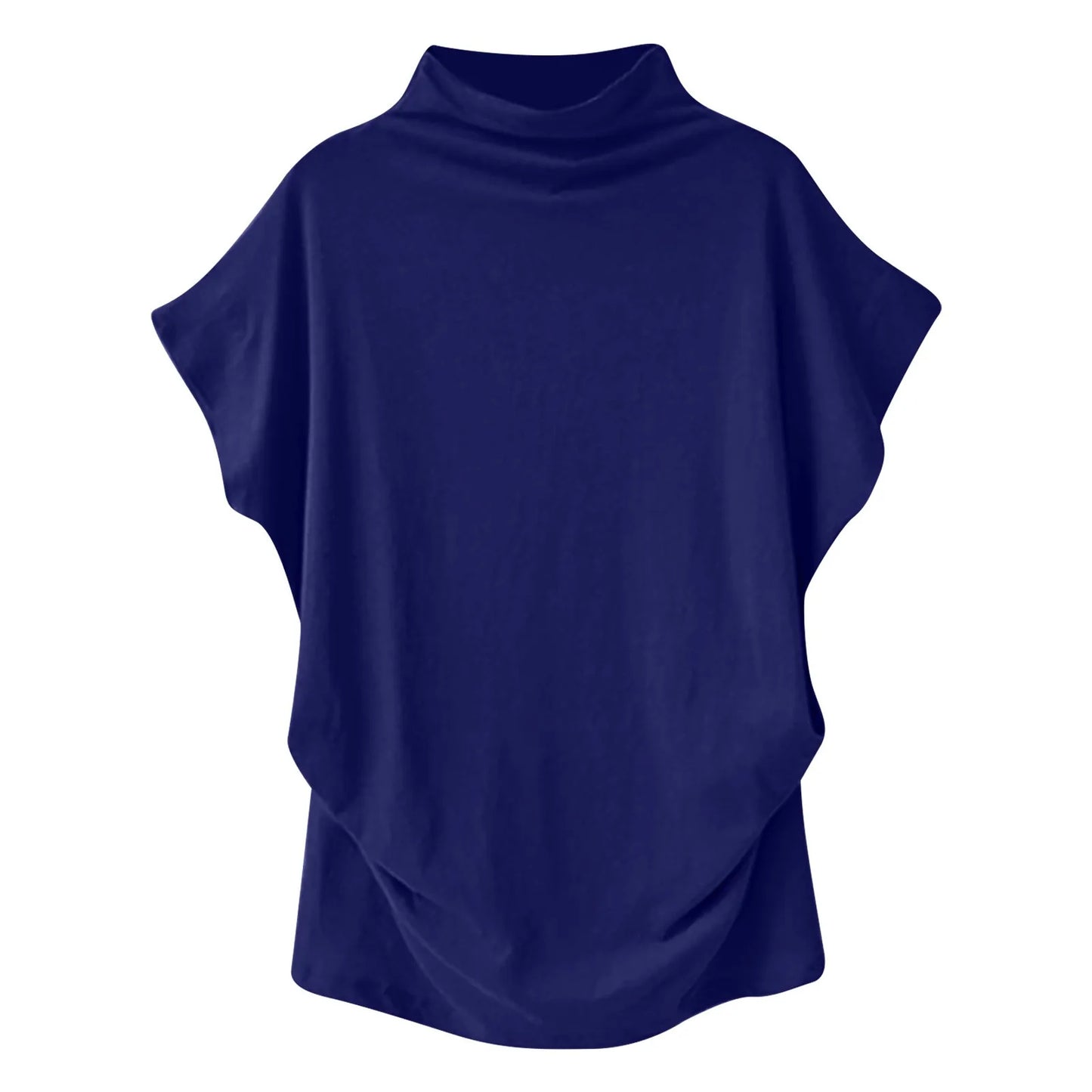 Soft Pleated Turtleneck Short Sleeve Top