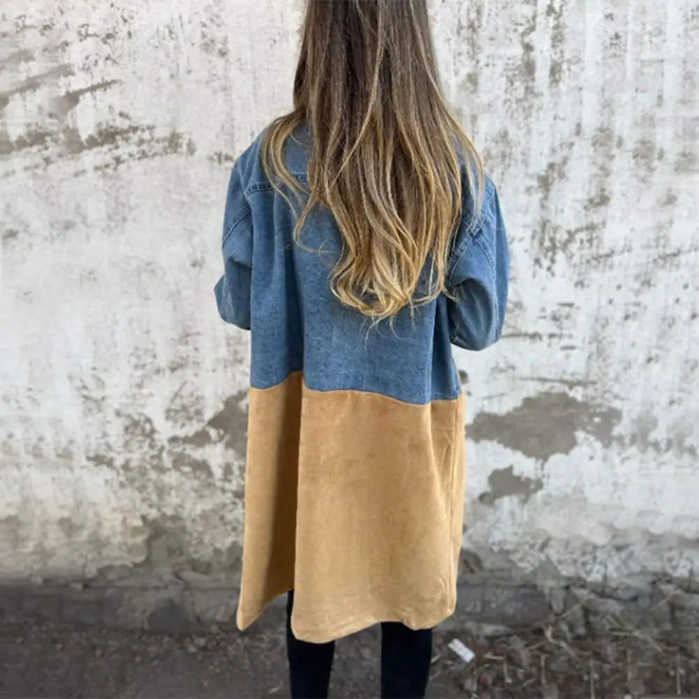 Color block Patchwork Denim Coat