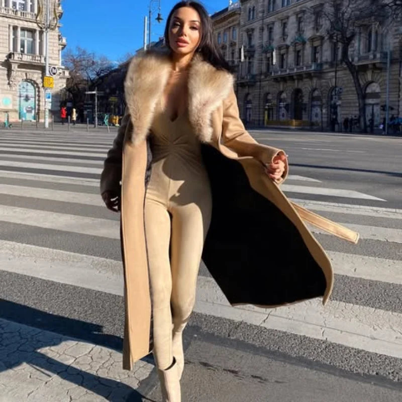 Fur Lapel Wool Overcoat