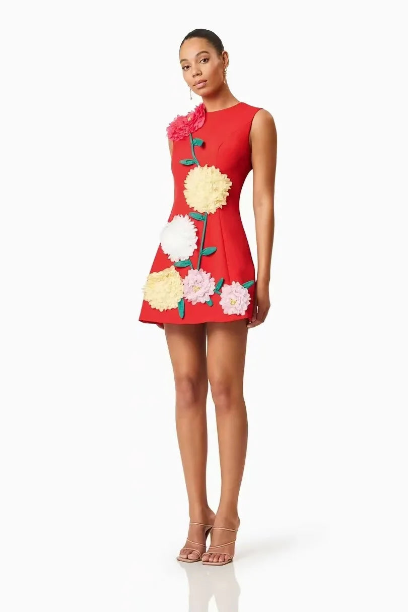 Floral Fusion 3D Print Dress