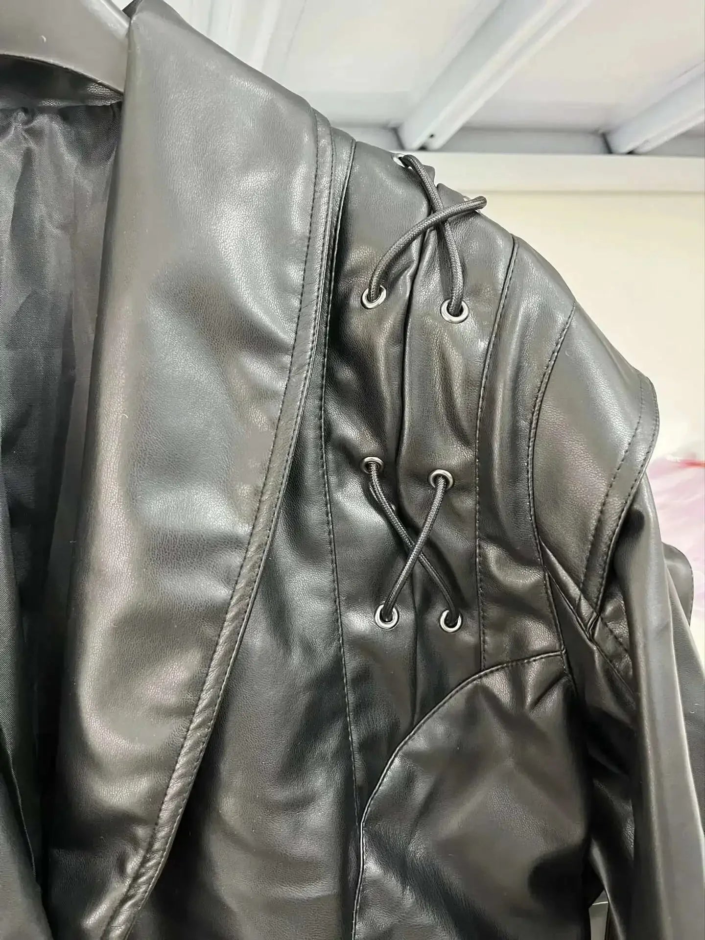 Lace-Up Faux Leather Jacket