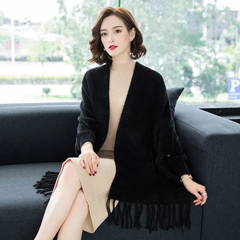 Plush Mink Knit Cardigan Cloak Rich Allure