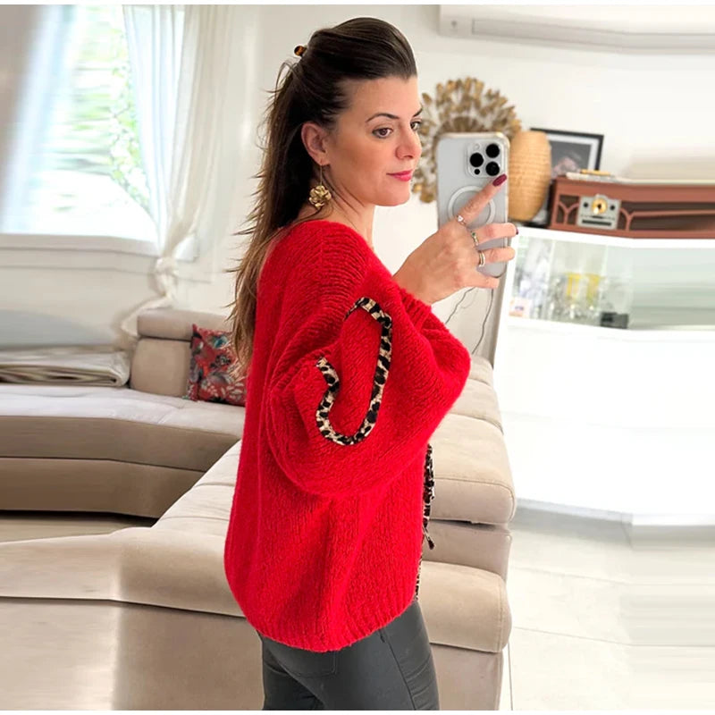 Leopard Lace-Up V-Neck Cardigan