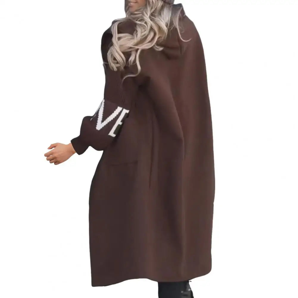Cozy Script Knit Sleeve Hooded Coat Rich Allure